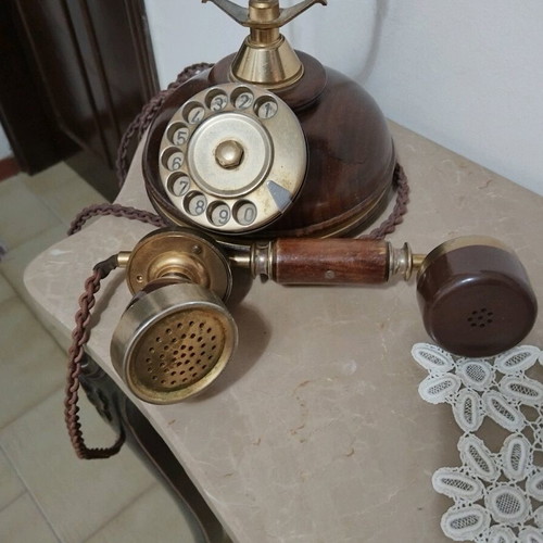 Vintage telephone used, Italian, wood and metal
