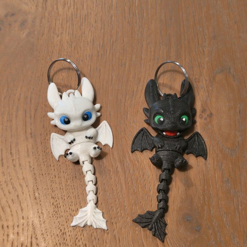 Night Fury & Light Fury 3D printed keychain couple set, new