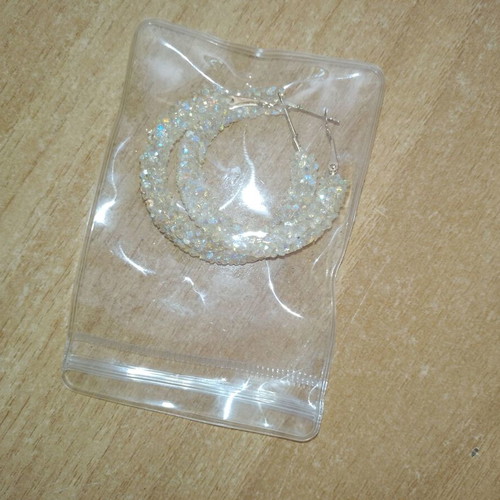 Hoop earrings with rhinestone stones new beige
