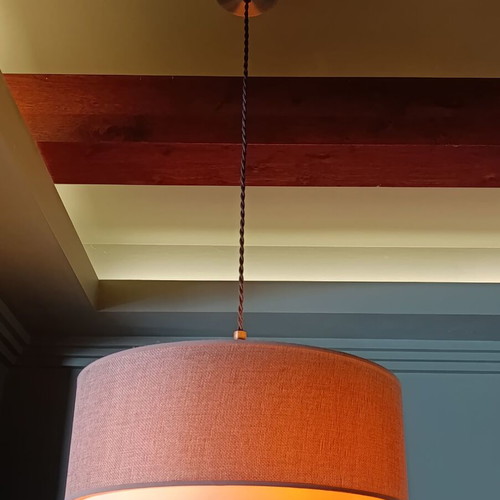 Ceiling light with double fabric shade in earthy tones