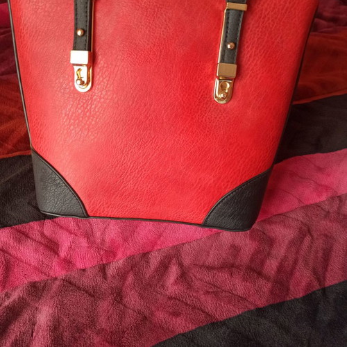 Women's bag new red black leather shoulder