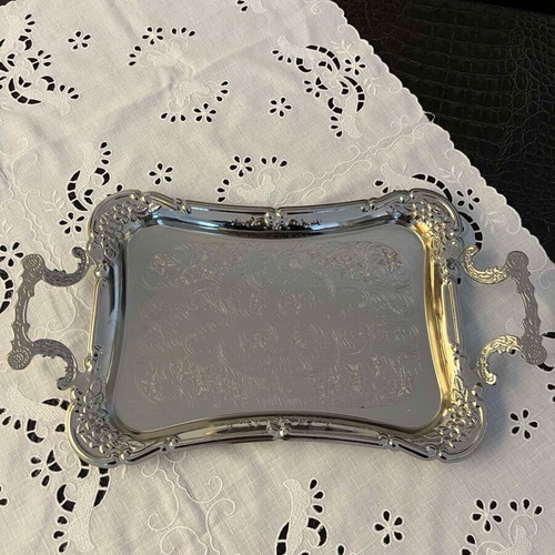 Vintage Twin Bird serving tray like new, stainless steel with floral design