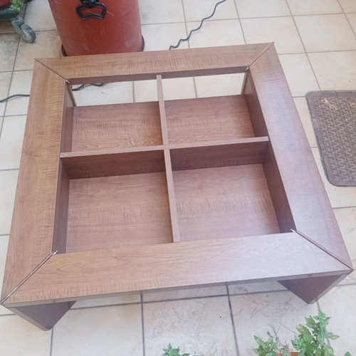 Living Room Coffee Table made of solid dark walnut wood with removable glass
