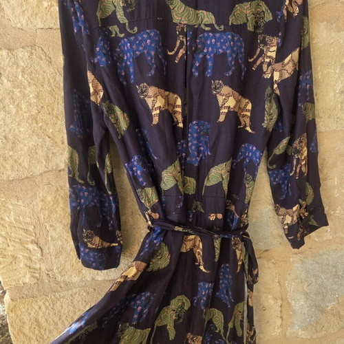 Geisha Tiger Print Midi Belted Shirt Dress like new, colorful
