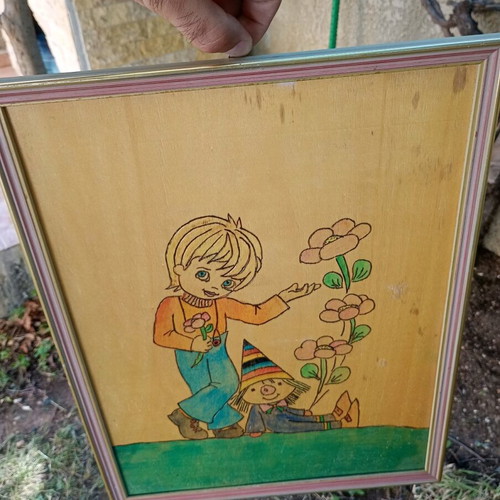 Woodcut painting used 42x32 awarded in special school contest