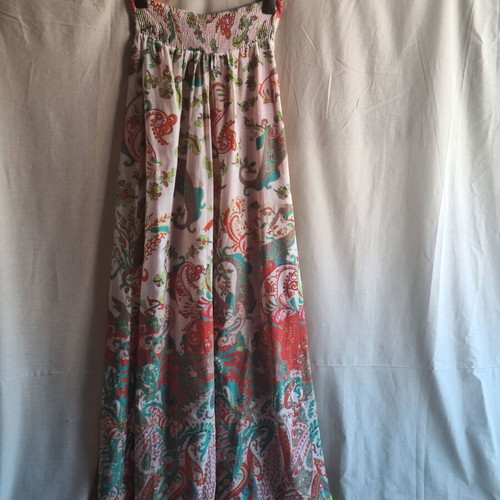 Mango Small Boho Paisley Cotton Maxi Summer Dress Halter Backless