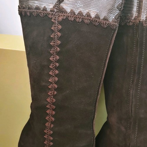 Sergio Rossi boots used brown leather-suede, size 41