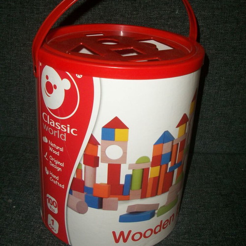 Wooden building blocks like new, set of 100