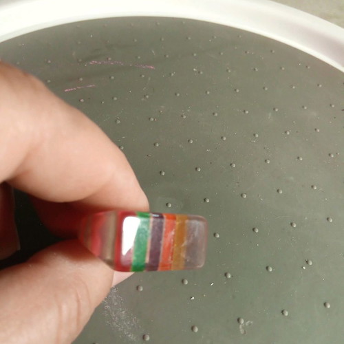 Plastic ring rainbow rectangular size 6.5/52/16.75 diameter