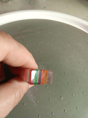 Plastic ring rainbow rectangular size 6.5/52/16.75 diameter