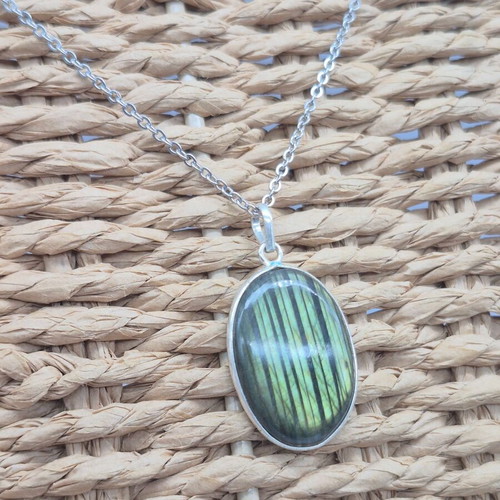 Labradorite Oval Shaped Silver 925 Necklace with Steel Chain new
