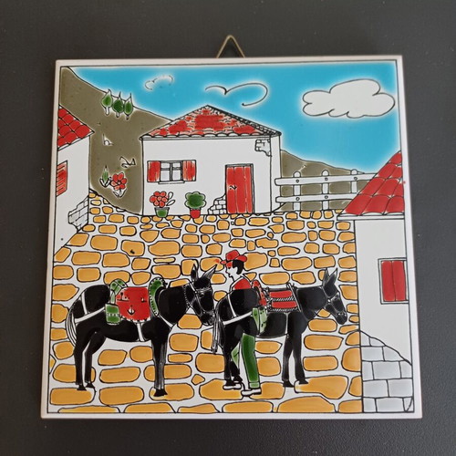Ceramic tile decorative with muleteer and donkeys, like new
