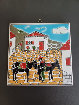 Ceramic tile decorative with muleteer and donkeys, like new