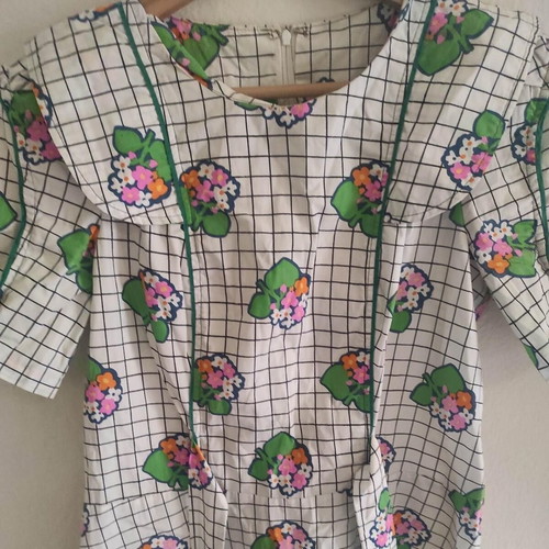 Handmade dress by Greek designer like new, white multicolor, size XS