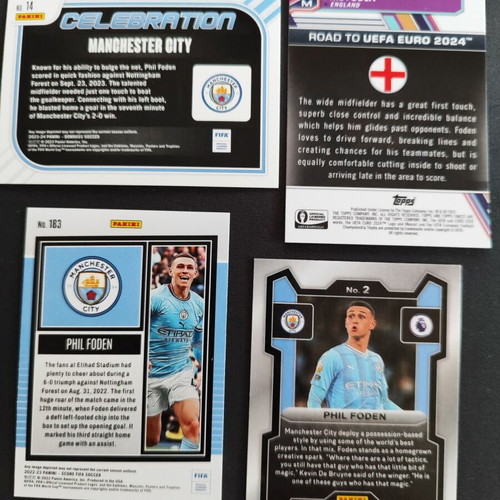 Phil Foden Panini & Topps Cards 4 Pieces Like New