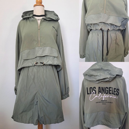 Zara set top with hood and shorts new, green and gray
