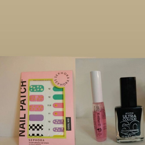 Nail polish black, serum, and nail stickers set new