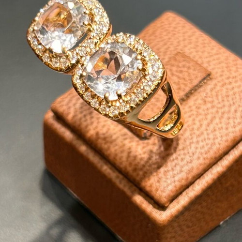 Ring pink gold K18 with brilliant and white amethysts new