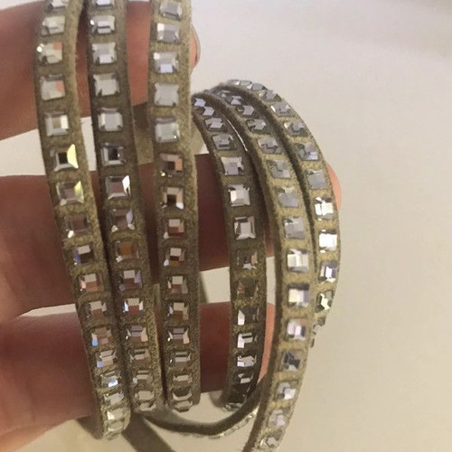 Swarovski women's suede bracelet used with shiny studs gray