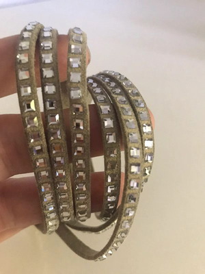 Swarovski women's suede bracelet used with shiny studs gray