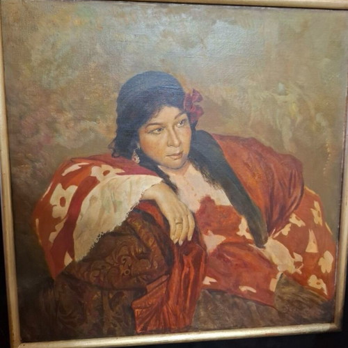Oil painting on canvas like new with beautiful frame and captivating subject