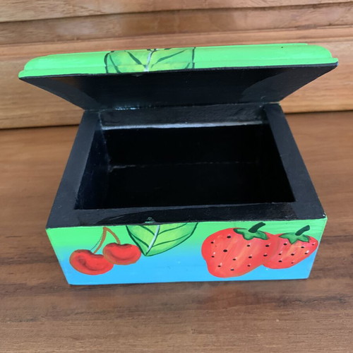 Handmade wooden jewelry box with summer fruit painting, new