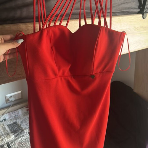 Paranoia red satin dress with halter neckline size S like new