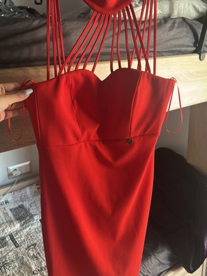 Paranoia red satin dress with halter neckline size S like new