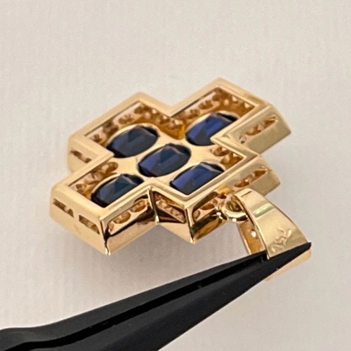Gold cross k18 like new with diamonds and sapphires