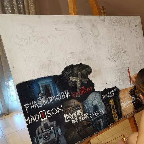 Unboxholics Horror Night painting new, framed 50x70 cm