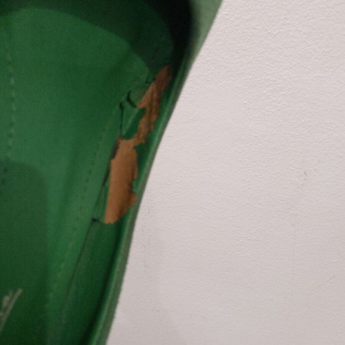 Green suede pumps with wide heel, size 38, like new