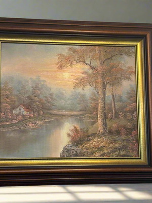 Landscape Sunset by the River oil painting like new
