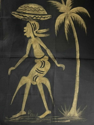 Vintage African Fabric Painting new, signed artwork