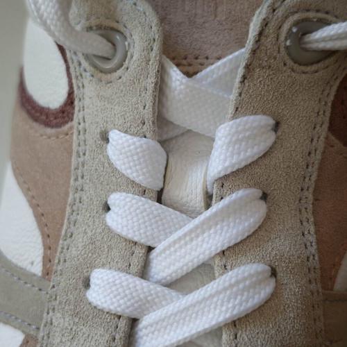 Medicus leather sneakers, size 40, 26cm insole, white with beige and pink suede accents