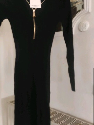 Rib knitted elastic dress new, black A-Style