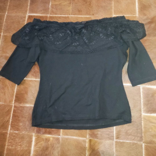 Lace blouse used, women's small top, black