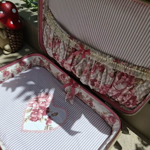 Vintage Decorative Suitcase shabby chic used, romantic floral upcycled