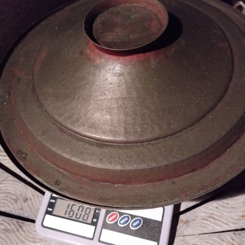 Handmade copper cooking vessel with lid used, vintage