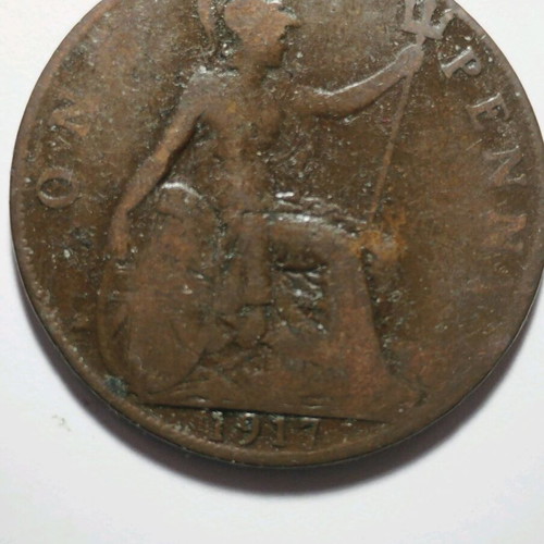 Great Britain One Penny 1917 used copper coin King George V