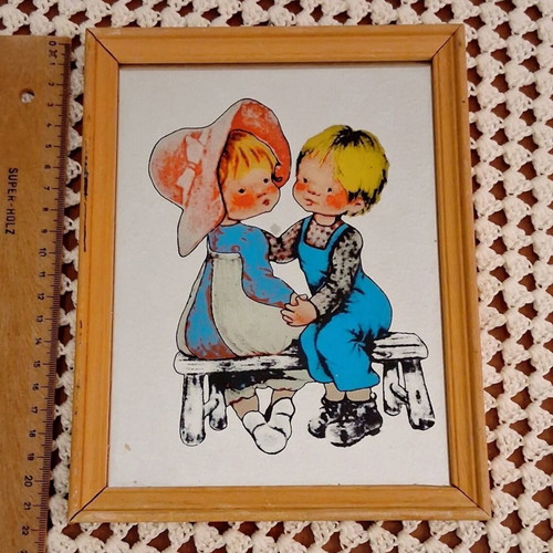 Sarah Kay vintage framed print with children illustration