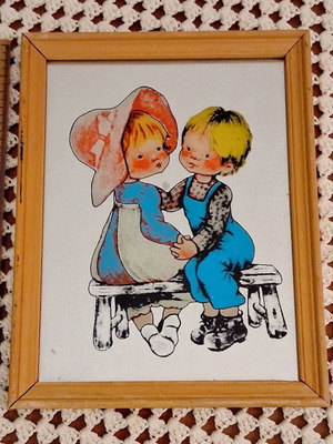 Sarah Kay vintage framed print with children illustration