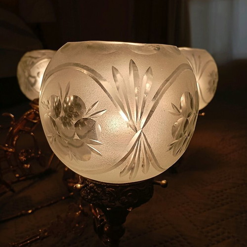 Solid brass chandelier used with crystals and putto figurine