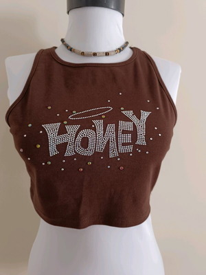 Καφέ crop top Shein με ασημένια στρας Honey σε άριστη κατάσταση
