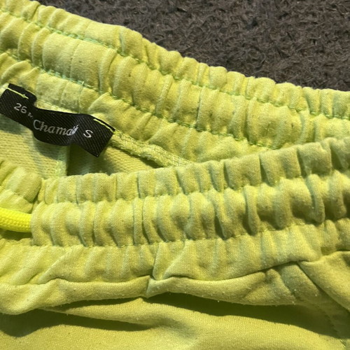 Yellow-green shorts with fluorescent drawstrings