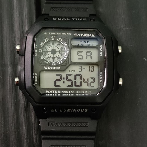 Synoke Dual Time 9619 digital watch new, black