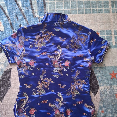Chinese blouse XS used with broken zipper, vintage satin fabric