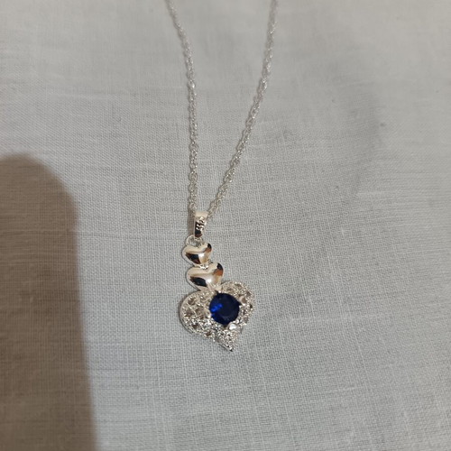 Silver necklace with heart pendant and stone, new