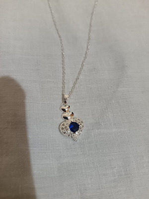 Silver necklace with heart pendant and stone, new