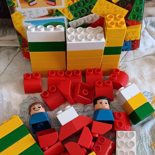 Set of large plastic building blocks with figures
