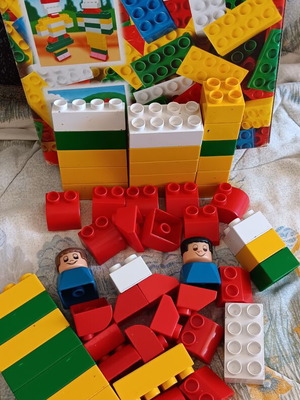 Set of large plastic building blocks with figures